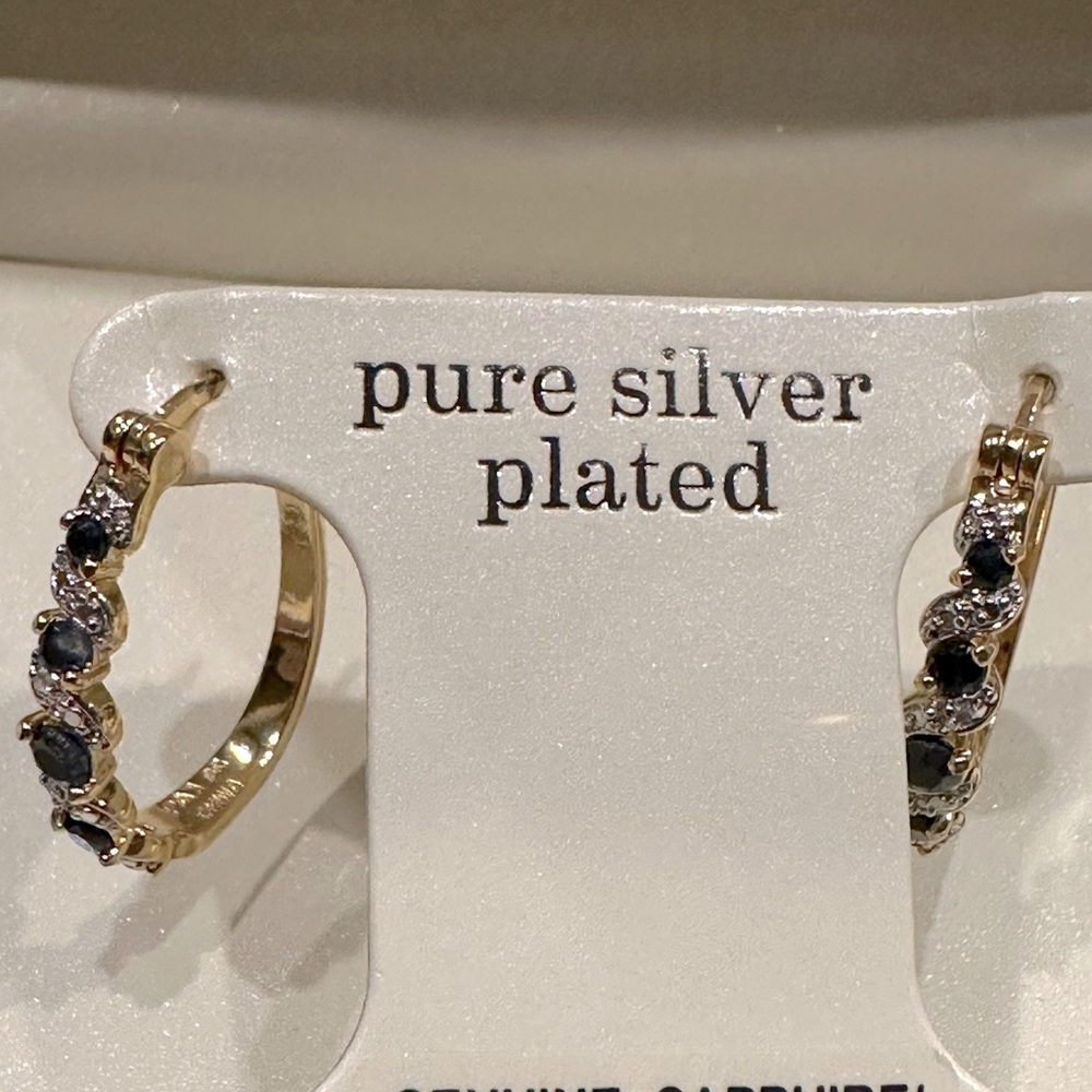 Silver plated sapphire/diamond Hoop Earrings